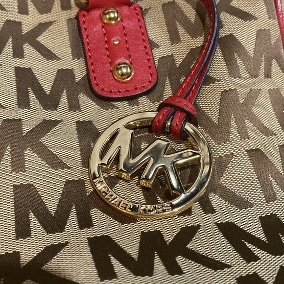 Michael Kors MK Logo Satchel with Red Trim - Picture 4 of 8